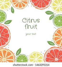 

square frame of mix citrus fruit on a white background
