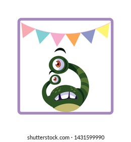 square frame of monster with bulging eyes and garlands party