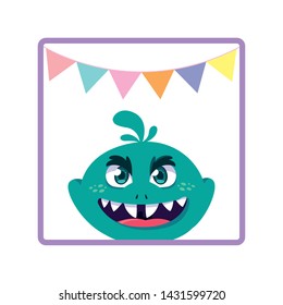 square frame with monster and garlands party