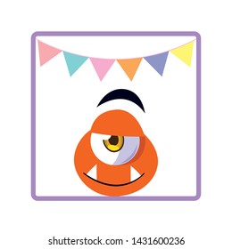 square frame with monster and garlands party
