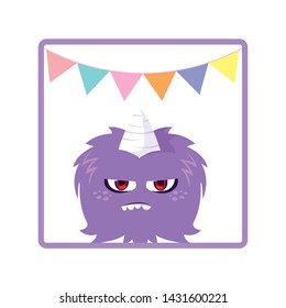 square frame with monster and horn party garlands
