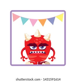 square frame with monster and horns party garlands