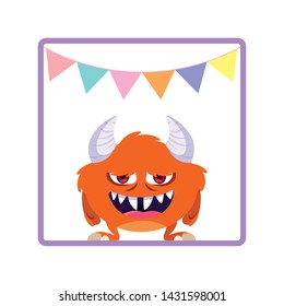 square frame with monster and horns party garlands