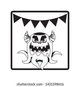 square frame with monster and horns party garlands
