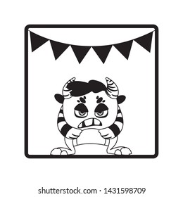 square frame with monster and horns party garlands