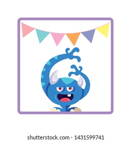 square frame with monster and horns party garlands