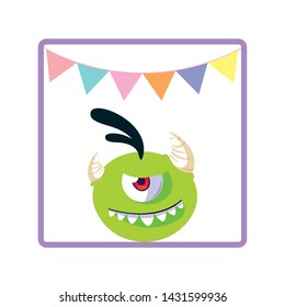 square frame with monster and horns party garlands
