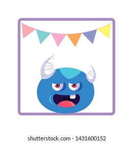 square frame with monster and horns party garlands
