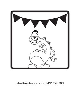 square frame of monster with neck long and party garlands