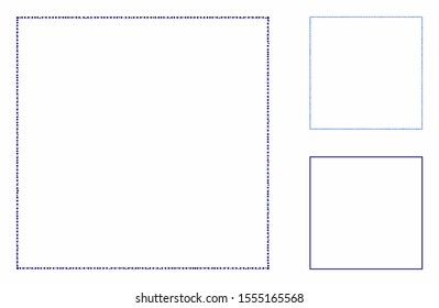 Square frame mosaic of round dots in variable sizes and color hues, based on square frame icon. Vector round elements are organized into blue mosaic.