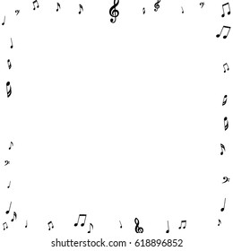 Square Frame of Music Notes Treble and Bass Clefs. Black Musical Symbols on White Background