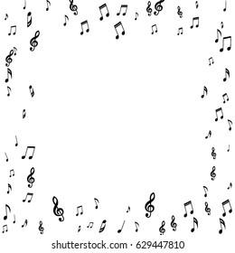 Square Frame of Music Notes Treble and Bass Clefs. Black Musical Symbols on White Background