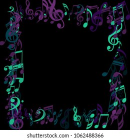 Square Frame of Musical Notes. Abstract Background with Notes, Bass and Treble Clefs. Vector Element for Musical Poster, Banner, Advertising, Card. Minimalistic Simple Background.