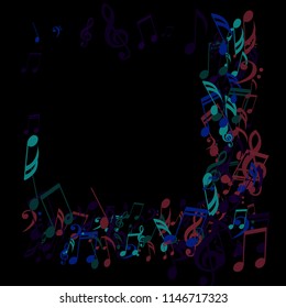 Square Frame of Musical Notes. Abstract Background with Notes, Bass and Treble Clefs. Vector Element for Musical Poster, Banner, Advertising, Card. Minimalistic Simple Background.