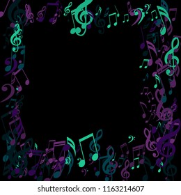 Square Frame of Musical Notes. Abstract Background with Notes, Bass and Treble Clefs. Vector Element for Musical Poster, Banner, Advertising, Card. Minimalistic Simple Background.