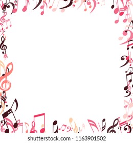 Square Frame of Musical Notes. Abstract Background with Notes, Bass and Treble Clefs. Vector Element for Musical Poster, Banner, Advertising, Card. Minimalistic Simple Background.