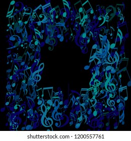 Square Frame of Musical Notes. Abstract Background with Notes, Bass and Treble Clefs. Vector Element for Musical Poster, Banner, Advertising, Card. Minimalistic Simple Background.