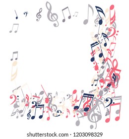 Square Frame of Musical Notes. Abstract Background with Notes, Bass and Treble Clefs. Vector Element for Musical Poster, Banner, Advertising, Card. Minimalistic Simple Background.