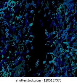 Square Frame of Musical Notes. Abstract Background with Notes, Bass and Treble Clefs. Vector Element for Musical Poster, Banner, Advertising, Card. Minimalistic Simple Background.