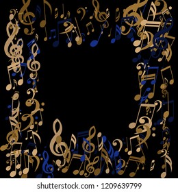 Square Frame of Musical Notes. Abstract Background with Notes, Bass and Treble Clefs. Vector Element for Musical Poster, Banner, Advertising, Card. Minimalistic Simple Background.