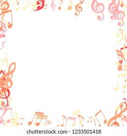 Square Frame of Musical Notes. Abstract Background with Notes, Bass and Treble Clefs. Vector Element for Musical Poster, Banner, Advertising, Card. Minimalistic Simple Background.