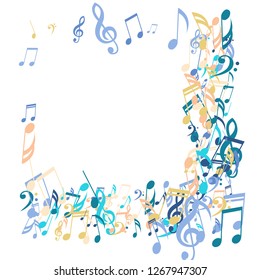 Square Frame of Musical Notes. Abstract Background with Notes, Bass and Treble Clefs. Vector Element for Musical Poster, Banner, Advertising, Card. Minimalistic Simple Background.