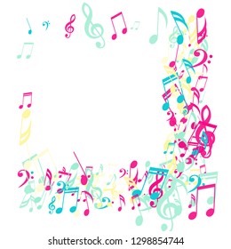 Square Frame of Musical Notes. Abstract Background with Notes, Bass and Treble Clefs. Vector Element for Musical Poster, Banner, Advertising, Card. Minimalistic Simple Background.