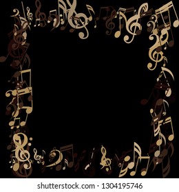 Square Frame of Musical Notes. Abstract Background with Notes, Bass and Treble Clefs. Vector Element for Musical Poster, Banner, Advertising, Card. Minimalistic Simple Background.