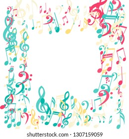 Square Frame of Musical Notes. Abstract Background with Notes, Bass and Treble Clefs. Vector Element for Musical Poster, Banner, Advertising, Card. Minimalistic Simple Background.