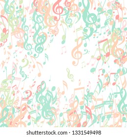 Square Frame of Musical Notes. Abstract Background with Notes, Bass and Treble Clefs. Vector Element for Musical Poster, Banner, Advertising, Card. Minimalistic Simple Background.