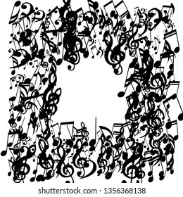 Square Frame of Musical Notes. Abstract Background with Notes, Bass and Treble Clefs. Vector Element for Musical Poster, Banner, Advertising, Card. Minimalistic Simple Background.