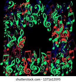 Square Frame of Musical Notes. Abstract Background with Notes, Bass and Treble Clefs. Vector Element for Musical Poster, Banner, Advertising, Card. Minimalistic Simple Background.