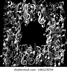 Square Frame of Musical Notes, Bass and Treble Clefs. Vector Background.
