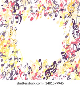 Square Frame of Musical Notes, Bass and Treble Clefs. Vector Background.