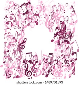 Square Frame of Musical Notes, Bass and Treble Clefs. Vector Background.