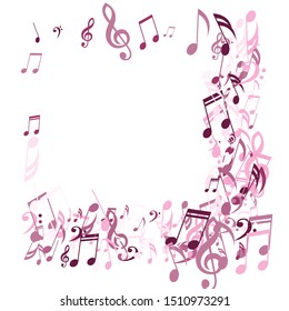 Square Frame of Musical Notes, Bass and Treble Clefs. Vector Background.