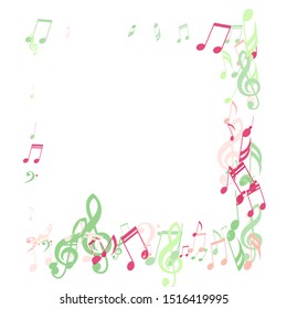 Square Frame of Musical Notes, Bass and Treble Clefs. Vector Background.