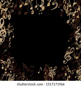 Square Frame of Musical Notes, Bass and Treble Clefs. Vector Background.