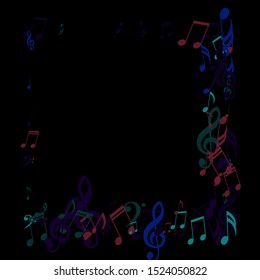 Square Frame of Musical Notes, Bass and Treble Clefs. Vector Background.