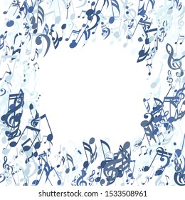 Square Frame of Musical Notes, Bass and Treble Clefs. Vector Background.