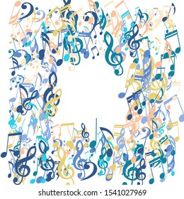 Square Frame of Musical Notes, Bass and Treble Clefs. Vector Background.