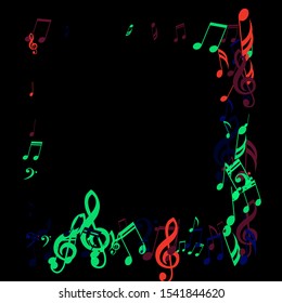 Square Frame of Musical Notes, Bass and Treble Clefs. Vector Background.