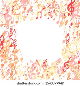 Square Frame of Musical Notes, Bass and Treble Clefs. Vector Background.