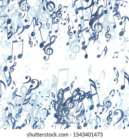 Square Frame of Musical Notes, Bass and Treble Clefs. Vector Background.