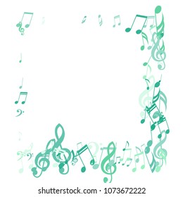 Square Frame of Musical Notes. Creative Background with Notes, Bass and Treble Clefs. Vector Element for Musical Poster, Banner, Advertising, Card. Minimalistic Simple Background.