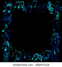 Square Frame of Musical Notes. Creative Background with Notes, Bass and Treble Clefs. Vector Element for Musical Poster, Banner, Advertising, Card. Minimalistic Simple Background.