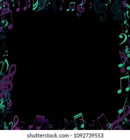 Square Frame of Musical Notes. Creative Background with Notes, Bass and Treble Clefs. Vector Element for Musical Poster, Banner, Advertising, Card. Minimalistic Simple Background.