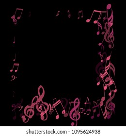 Square Frame of Musical Notes. Creative Background with Notes, Bass and Treble Clefs. Vector Element for Musical Poster, Banner, Advertising, Card. Minimalistic Simple Background.