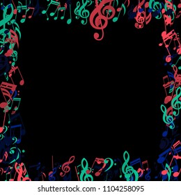 Square Frame of Musical Notes. Creative Background with Notes, Bass and Treble Clefs. Vector Element for Musical Poster, Banner, Advertising, Card. Minimalistic Simple Background.