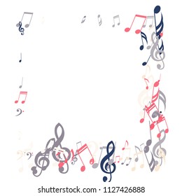 Square Frame of Musical Notes. Creative Background with Notes, Bass and Treble Clefs. Vector Element for Musical Poster, Banner, Advertising, Card. Minimalistic Simple Background.